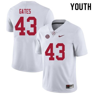 NCAA Youth Alabama Crimson Tide #43 A.J. Gates Stitched College 2020 Nike Authentic White Football Jersey CO17E81TJ